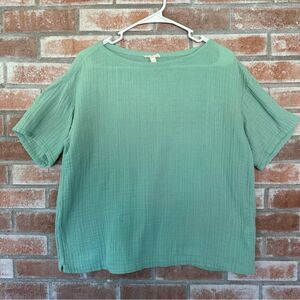 Eileen Fisher Oversized Boxy Tee Shirt Cotton Women’s Small Green Guaze